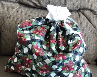 Reusable Fabric Gift Bag With Drawstring Top, Christmas, Holiday, Large