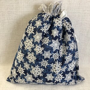 Reusable Blue Fabric Gift Bag With Drawstring Top, Christmas, Holiday, Large