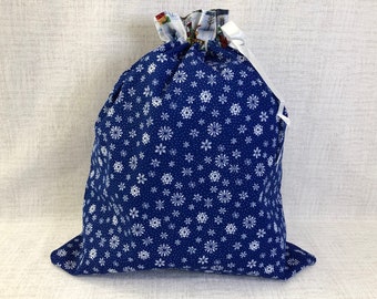 Reusable Fabric Gift Bag With Drawstring Top, Christmas, Holiday, Snowman, Large