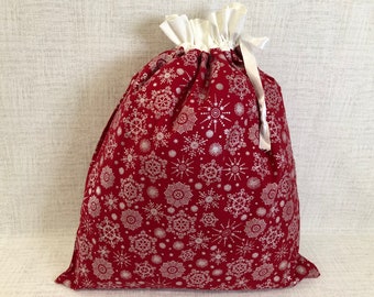 Reusable Fabric Gift Bag With Drawstring Top, Christmas, Holiday, Large