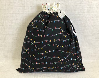 Reusable Fabric Gift Bag With Drawstring Top, Christmas, Holiday, Large