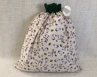 Reusable Fabric Gift Bag Jungle Animals with Drawstring, Safari, Large