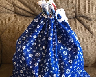 Reusable Fabric Gift Bag With Drawstring Top, Christmas, Holiday, Large