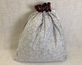 Reusable Silver Fabric Gift Bag With Drawstring Top, Christmas, Holiday, Large