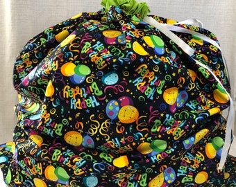 Fabric Birthday Gift Bag with Drawstring, Jumbo