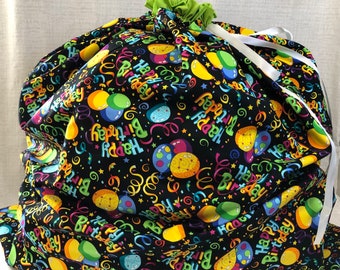 Reusable Fabric Gift Bag Happy Birthday with Drawstring, Jumbo