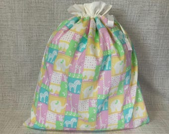 Reusable Fabric Gift Baby Bag for Girl, Pink, Jungle Animals, Safari, Large