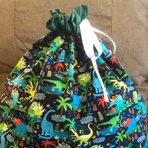 Reusable Fabric Gift Bag Dinosaur for Boys with Drawstring, Extra Large