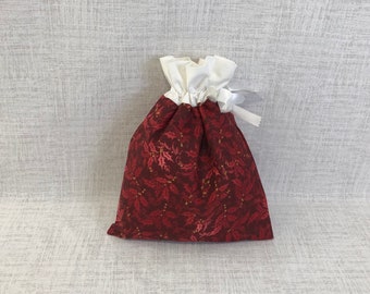 Reusable Fabric Gift Bag With Drawstring Top, Christmas, Holiday, Small