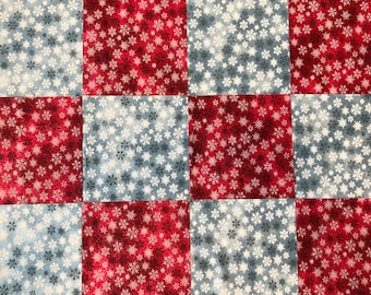 Holiday Pre cut Quilt Kit for Beginners, Snowflake Patchwork with Sparkle