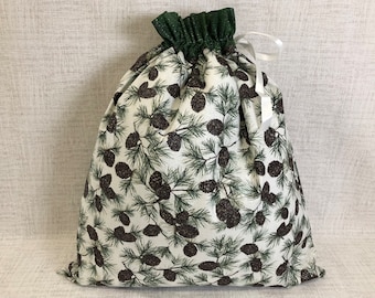 Reusable Fabric Gift Bag With Drawstring Top, Christmas, Holiday, Large