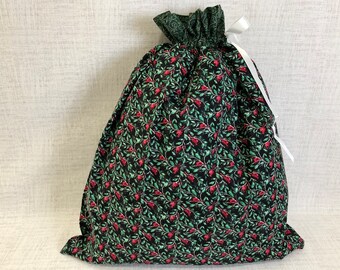 Reusable Fabric Gift Bag With Drawstring Top, Christmas, Holiday, Large