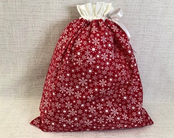 Reusable Fabric Gift Bag With Drawstring Top, Christmas, Holiday, Large