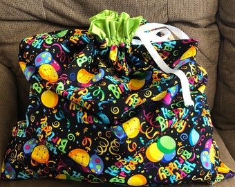 Reusable Fabric Gift Bag Happy Birthday with Drawstring, Extra Large