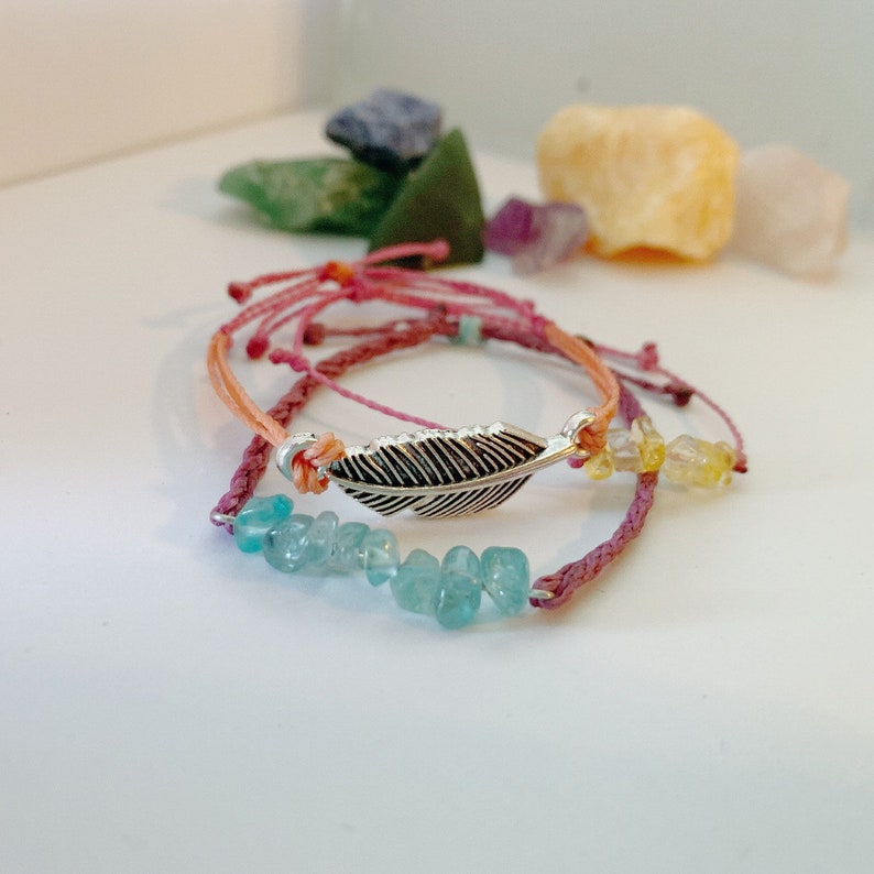 Aquamarine and Citrine Feather Bracelet Set