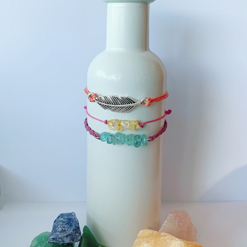 Aquamarine and Citrine Feather Bracelet Set