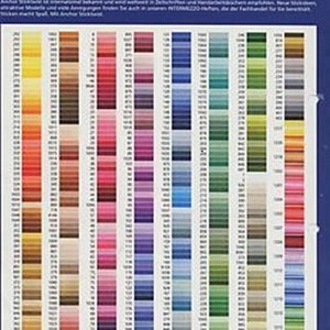 May include: A color chart for Anchor Sticktwist embroidery floss. The chart shows 460 different colors of floss, organized by color family. The chart is labeled "460 mal - Anchor Sticktwist zur Wahl".