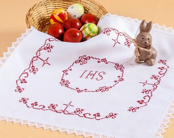 Weihkorbdecke zum selber sticken, Größe 45x 45 cm, Decke Kreuz- IHS 7629