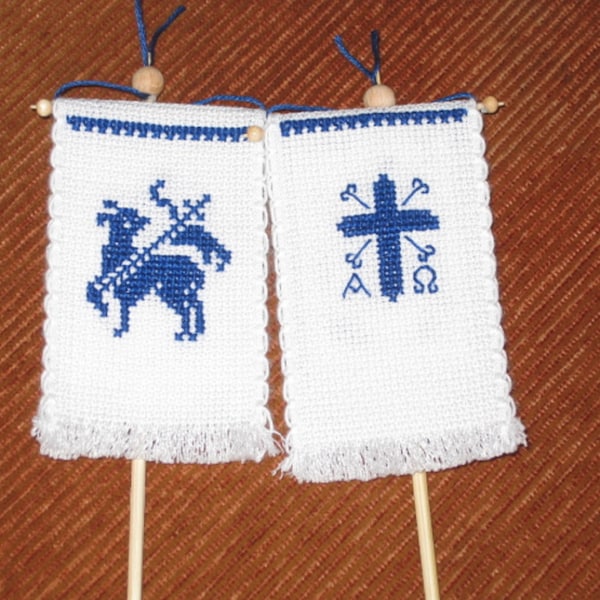 Traditional double-sided hand-embroidered flag for Easter lamb and consecration basket