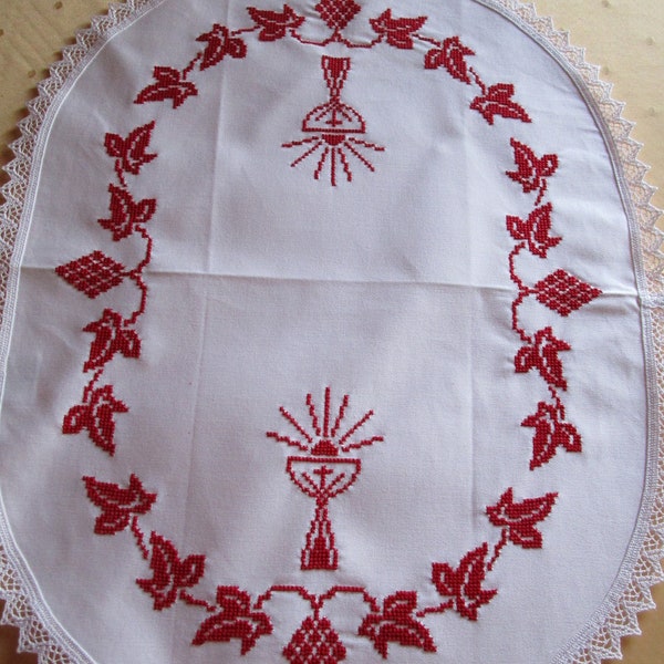 ovale Weihkorbdecke, 44 x 60 cm mit Spitze oval zum selber sticken