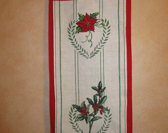 Winter embroidered wall hanging, hand-embroidered in cross stitch, hearts embroidered with flowers with hanging