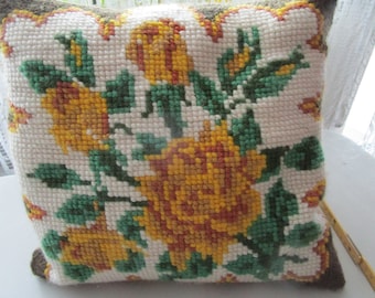 Vintage besticktes Kissen mit Blumenmuster - 60er Jahre, 3 37 cm cm cm,  Gobelinmuster