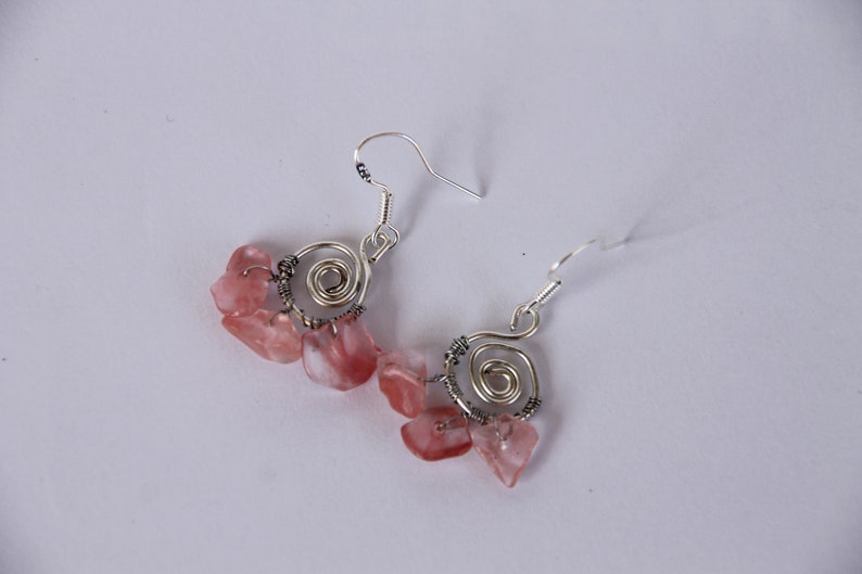 Boho Earrings,Handmade Earrings,Hippie earrings,Small earrings Cherry Quartz earrings
