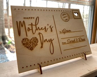 Personalized Wooden Mother's Day Postcard | Laser Engraved Wooden Postcard | Custom Wooden Postcard