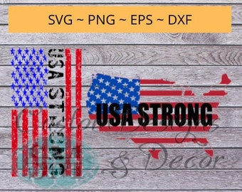 USA STRONG - American distressed flag United States svg file bundle