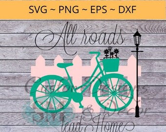 Archivo SVG de bicicleta vintage "Todos los caminos conducen a casa"