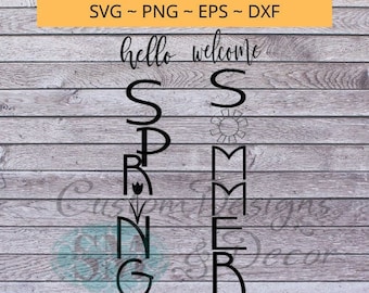 Hola primavera, bienvenido porche de verano leaner svg paquete de archivos