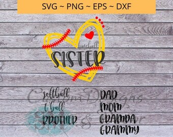 Baseball Sister - Heart Love svg paquete de archivos