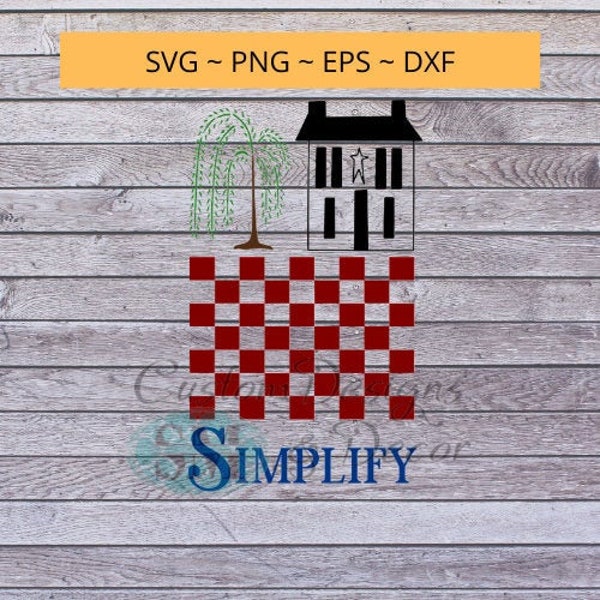 Primitive Willow Tree Saltbox House - SIMPLIFY svg file quote