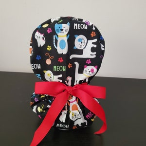 Cats Meow Cute Colorful Ponytail Surgical Scrub Cap Hat