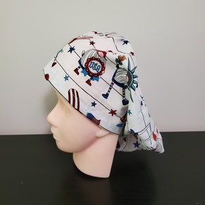 July 4th, Gnomes, Stars, Flag, USA Euro Surgical Scrub Cap Hat Adjustable