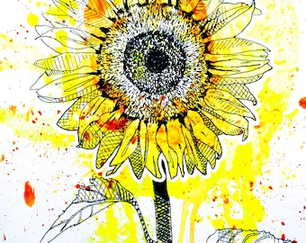 SUNFLOWER Print, art, abstract, flowers, garden, home decor, wall art, painting, art print, water color, acrylic, oil pastel, unique, gift