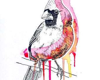 NORTHERN CARDINAL Print, art, abstract art, painting, art print, wall art, home decor, animals, water color, acrylic, bird, unique, gift