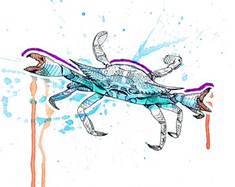 ATLANTIC BLUE CRAB Print, art, abstract art, painting, art print, wall art, home decor, animals, water color, acrylic, unique, gift