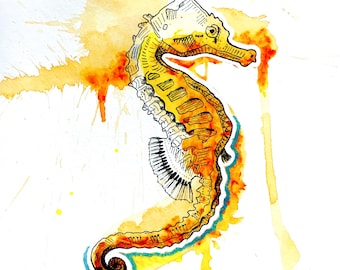 SPOTTED SEAHORSE Print, art, abstract art, painting, art print, wall art, home decor, animals, water color, acrylic, ink, unique, gift