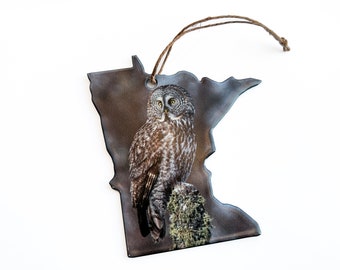 Great Gray Owl Minnesota Shaped Metal Christmas Ornament
