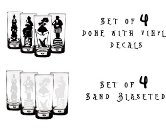 Disney's Haunted Mansion glasses set of 4- Done with vinyl decals or sandblasted!
