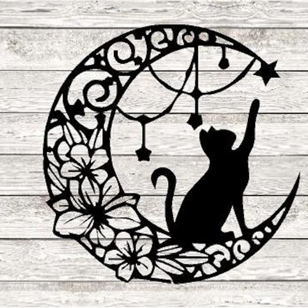 Cat moon Vinyl Decal~ Car bumper decal, cup decal, wall decal, window decal.. use on any flat surface!!! Weather resistant :)