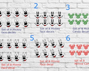 Mickey and Minnie Mouse- set of 8  FACE/ Candy vinyl decals- Ornament decals!! DIY