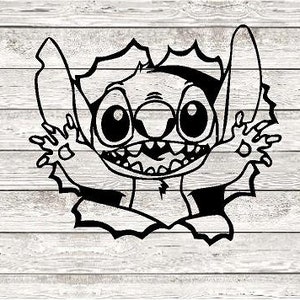Stitch wall break Decal /Vinyl Decal/Kids room/ Yeti Decal/ glass Block Decal/ Car Decal