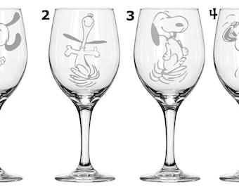 Snoopy dancing  Drinking glasses - choose your glass style! perfect for any occasion. sandblasted permanent process :)