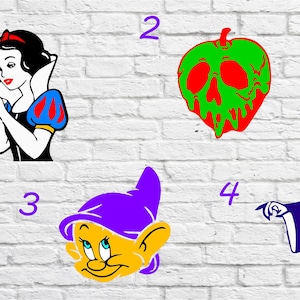 Snow white decals -Vinyl Decal/Kids room/ yeti Decal/ glass block decal/ Car Decal
