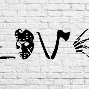 Horror love Decal /Vinyl Decal/Kids room/ Yeti Decal/ glass Block Decal/ Car Decal
