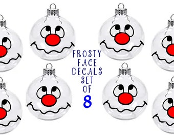 Frosty snowman - set of 8  FACE vinyl decals- Ornament decals!! DIY