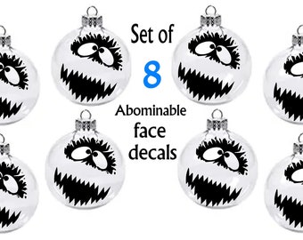 Abominable inspired Face - set of 8  FACE vinyl decals- Ornament decals!! DIY