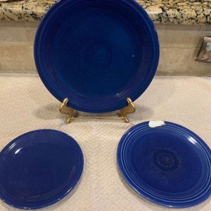 Vintage Cobalt Blue Fiesta Dinnerware, 1 Luncheon plate, 2 salad or dessert plates